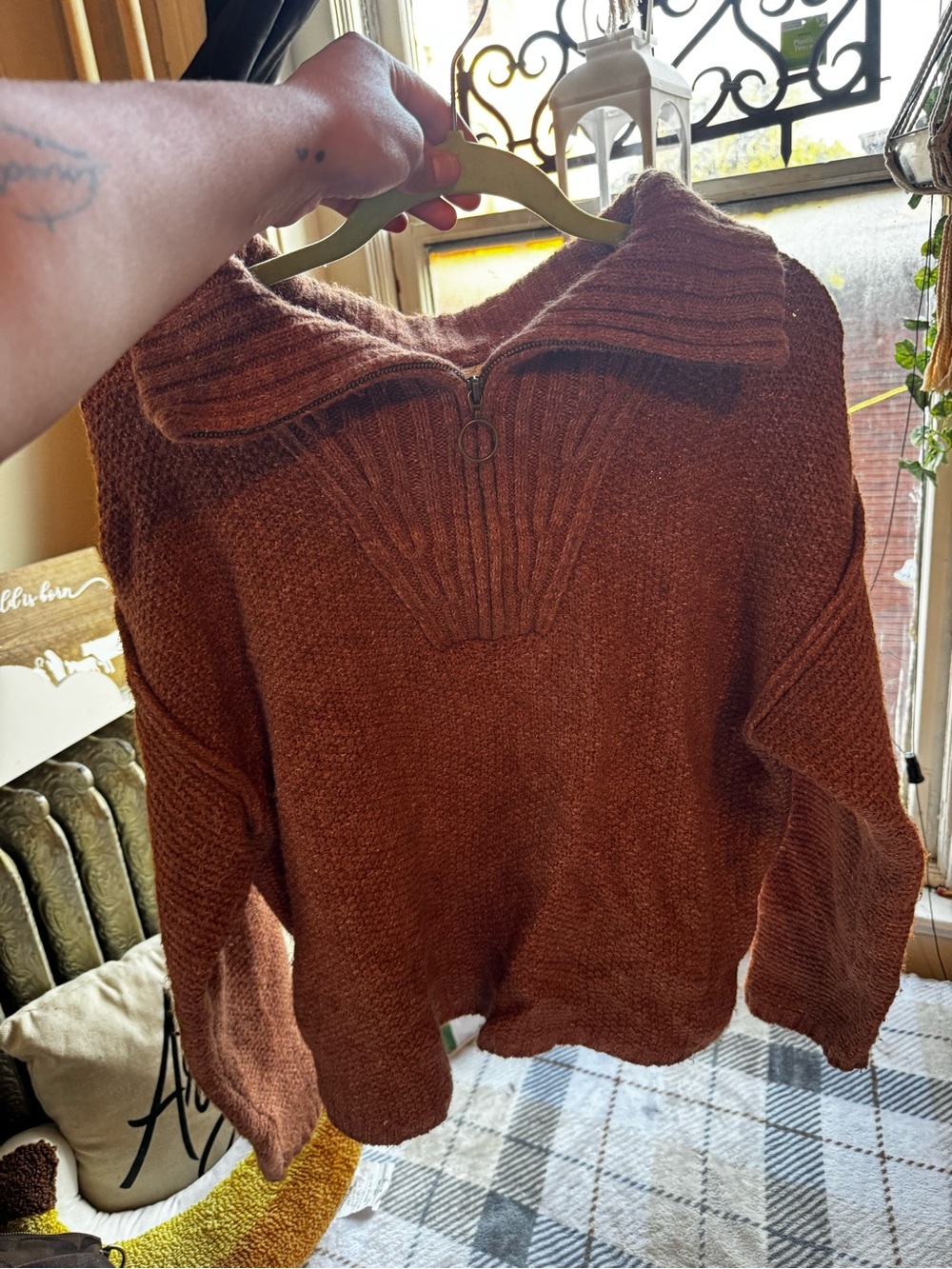 Universal Thread Women's Rust Zip-Front Turtleneck Sweater